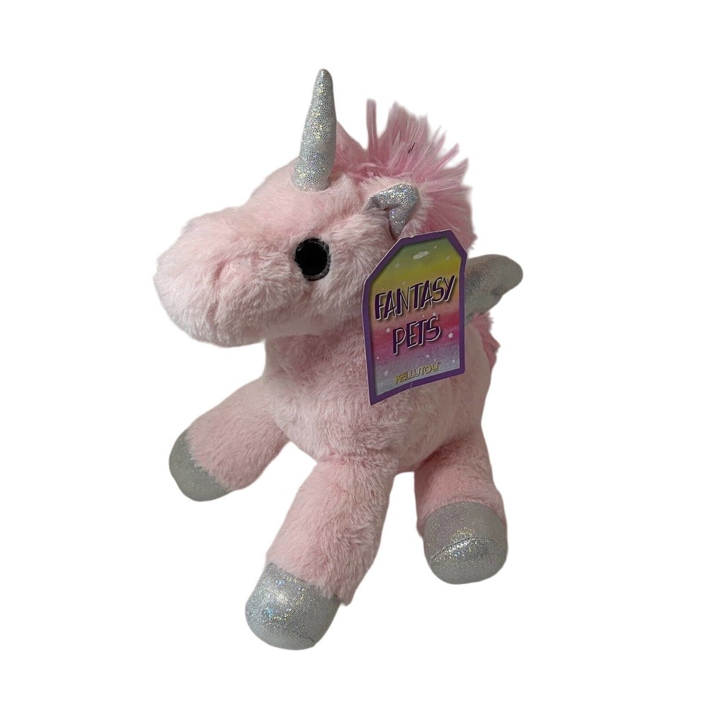Kelly Toy Unicorn Pegasus Fantasy Pets Soft Pink and Silver Glittered 12"